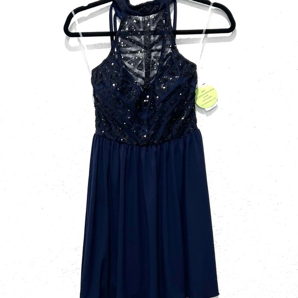 Speechless Midnight sequin halter Blue mini Dress 3 - Picture 9 of 9